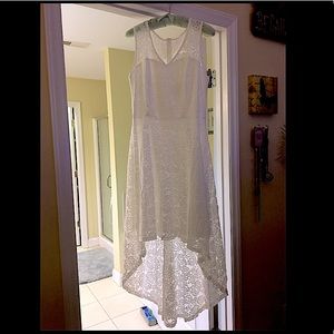 NWOT White Lace Illusion Neckline High Low Dress
